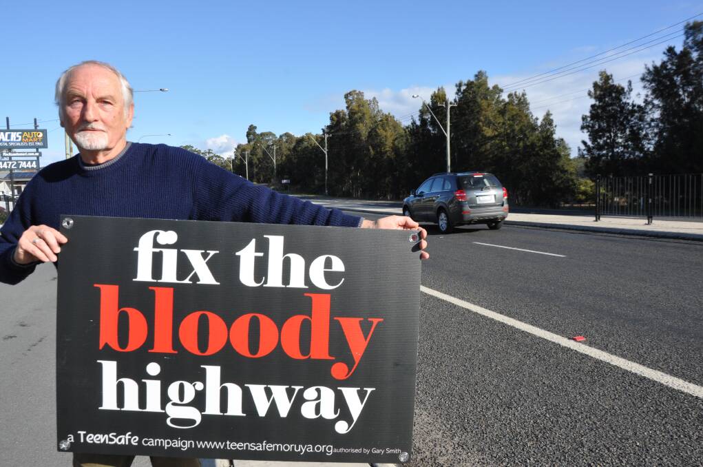 B-WORD: TeenSafe driving instructor Gary Smith makes no bones about what is needed on the Princes Highway. He has signs to give away.