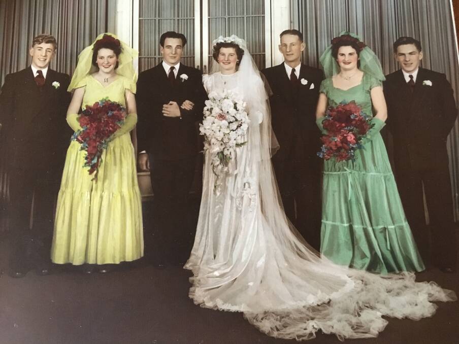 TRAIN OF THOUGHT: Betty and Ray Rogers with their wedding party in 1950.