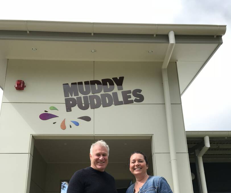 Batemans Bay Business and Tourism Chamber President David Maclachlan with Muddy Puddles CEO Cate McMath.