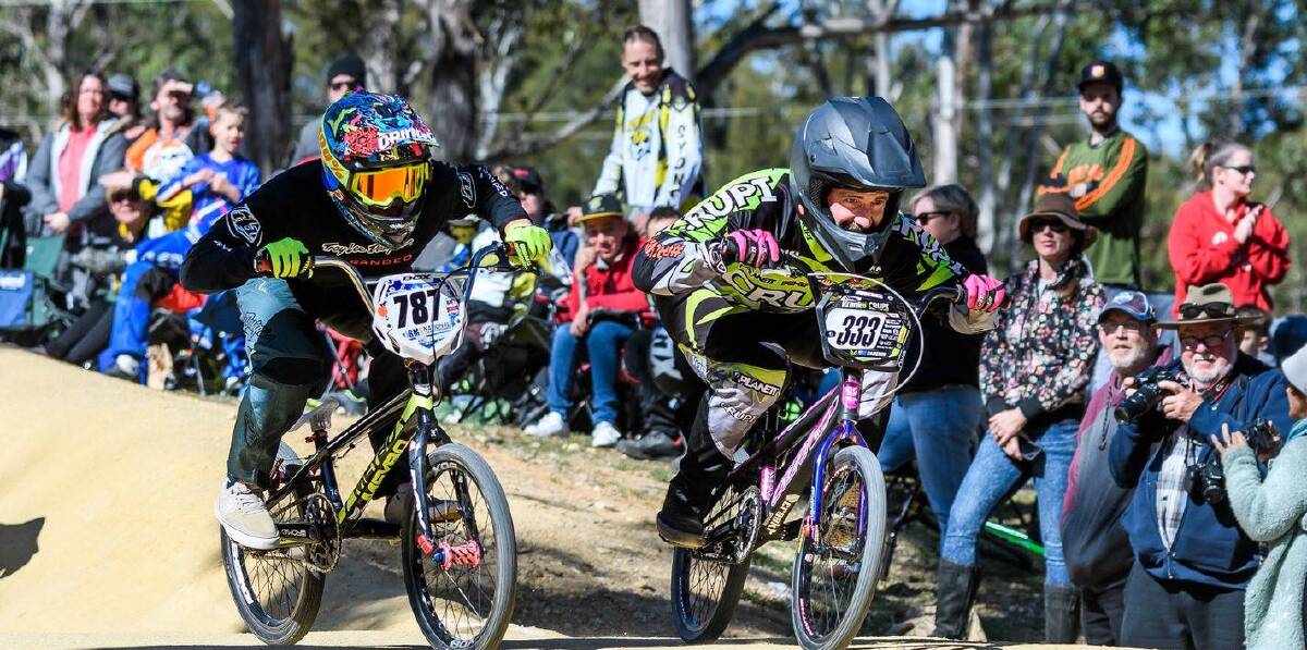 BMX camp director Gemma-Lee Thomas drives for the line. Picture: Fred Marzano Photography.