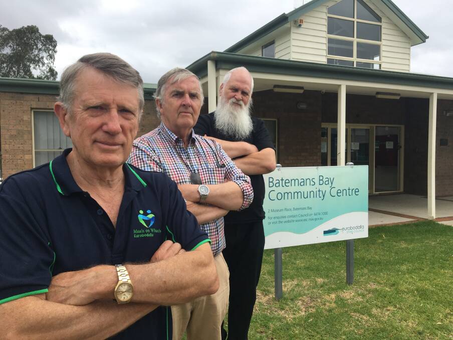 UNITED: Alan Russell, Ross Thomas and Henk Roubos representing Batemans Bay Community Centre users who have united before a crucial vote on its future.