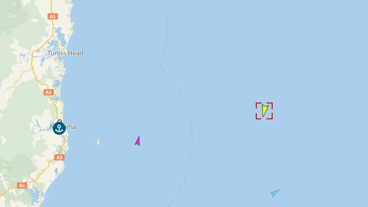A screenshot from Vesselfinder.com showing the CMA CGM New Jersey at about 4.20pm moving south north-east of Narooma.
