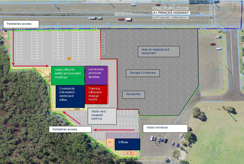 BOWLED OVER: The site layout for the project on the former Batemans Bay Bowling Club site. The map and shaded areas are approximations, RMS said.