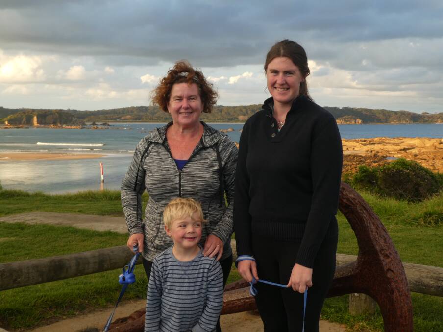 ON THE RUN: Cathryn Jeffrey, her daughter Allyson and grandson Travis at Broulee Runners.