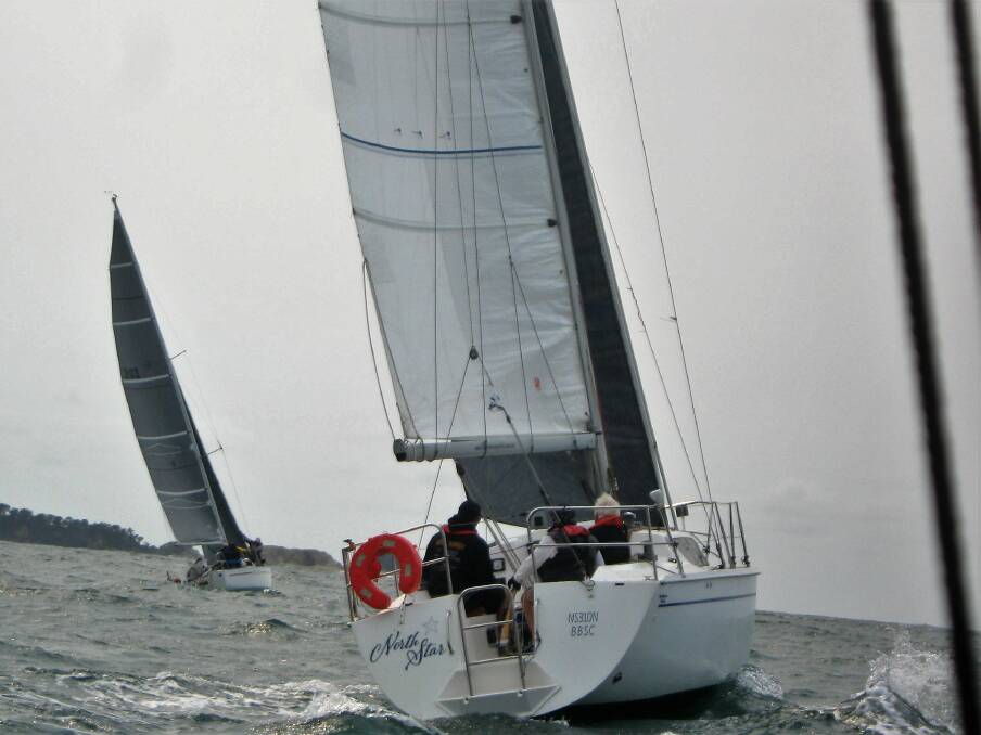 Fleet decimated: "North Star" and "Accolade" at the start of Saturday's race. Only three yachts contested the annual event. Picture: Terry Paton