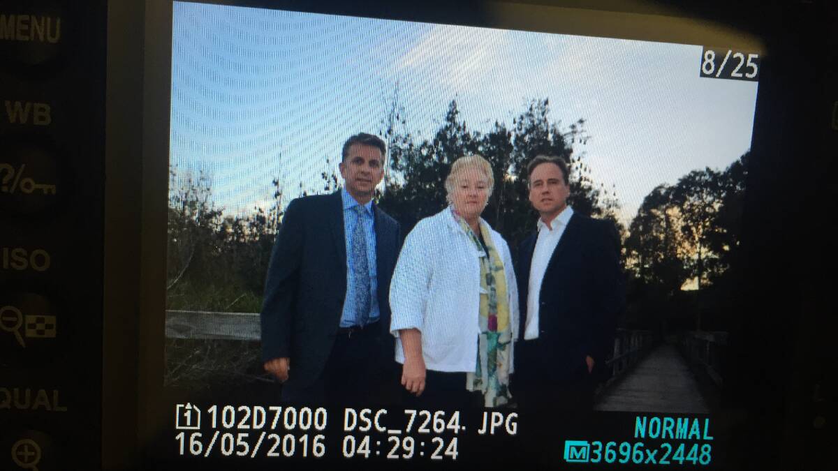 Environment Minister Greg Hunt, Bega MP Andrew Constance and Gilmore MP Ann Sudmalis at the Water Garden in Batemans Bay shortly before attending the meeting.