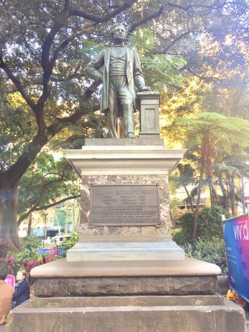 FROZEN IN TIME: Statue of Thomas Sutcliffe Mort in Macquarie Place. A reader thinks the cold storage pioneer would wonder at live export. Picture: Neil Cruttenden.