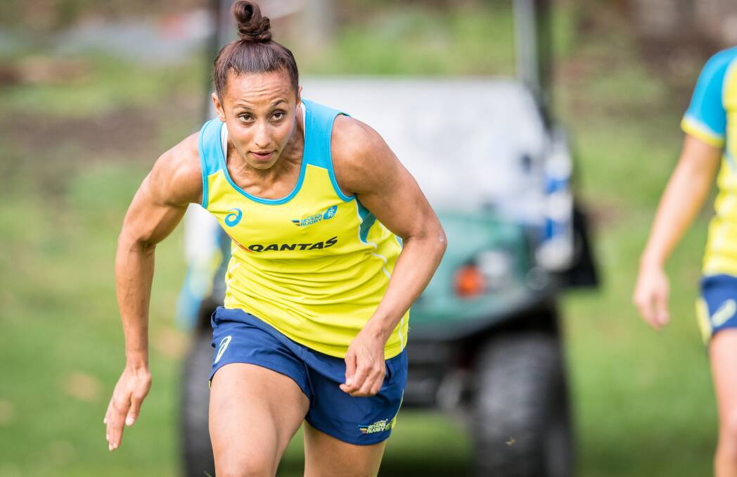 Cassie Staples in training. The former Batemans Bay resident and rugby sevens international helped Australia to a silver medal in the 2018 Commonwealth Games.