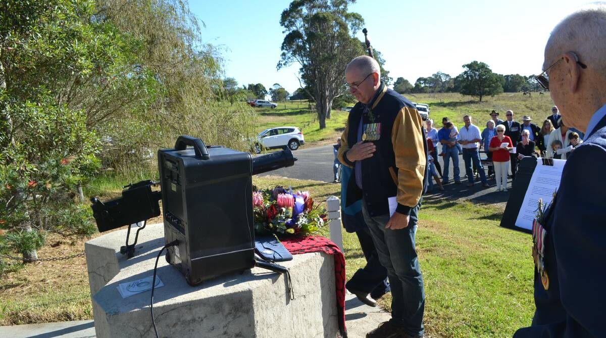 SOLEMN REMEMBRANCE: Tony Needham lays a wreath at the Bergalia memorial at the Anzac service in front of over 70 people on Monday.