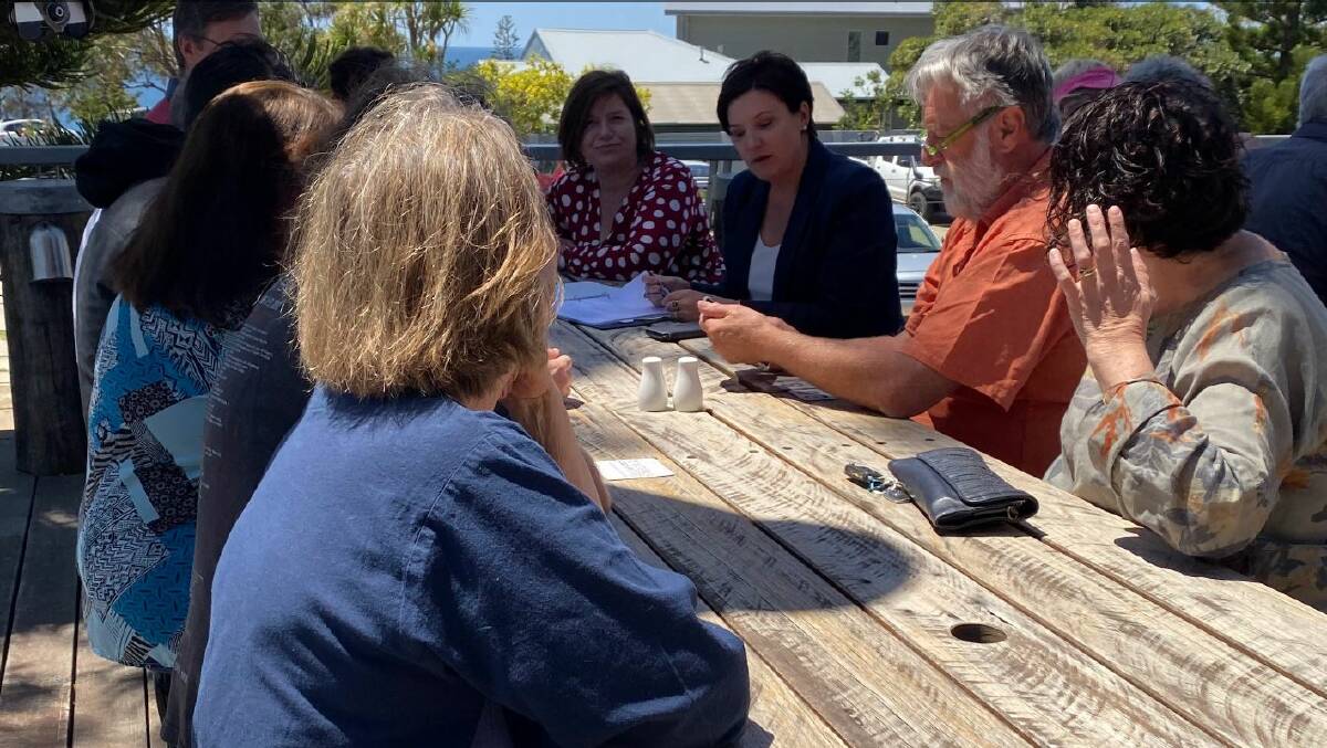 NSW Labor leader Jodi McKay speaks with Tathra district residents on Saturday, November 16.