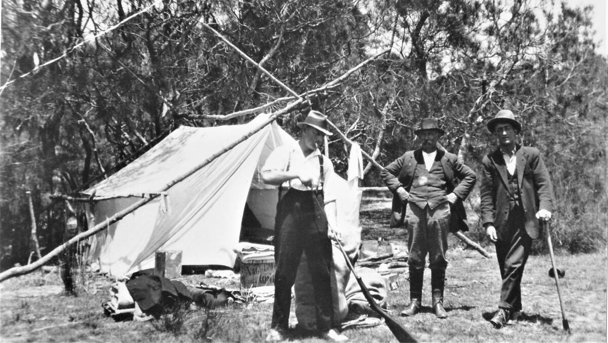 The Knight family camping at Congo in 1924. After enjoying a fortnight's holiday, Mr Frank Knight is now suffering from a poisoned foot. Picture supplied