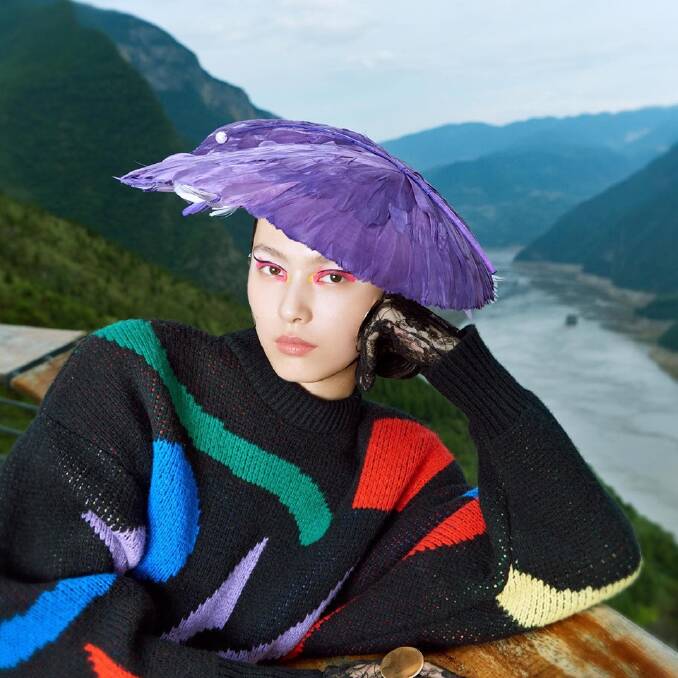 Millinery by Cynthia Jones-Bryson, Knit Top by Giorgio Armani. Image from Harper's Bazaar China October issue