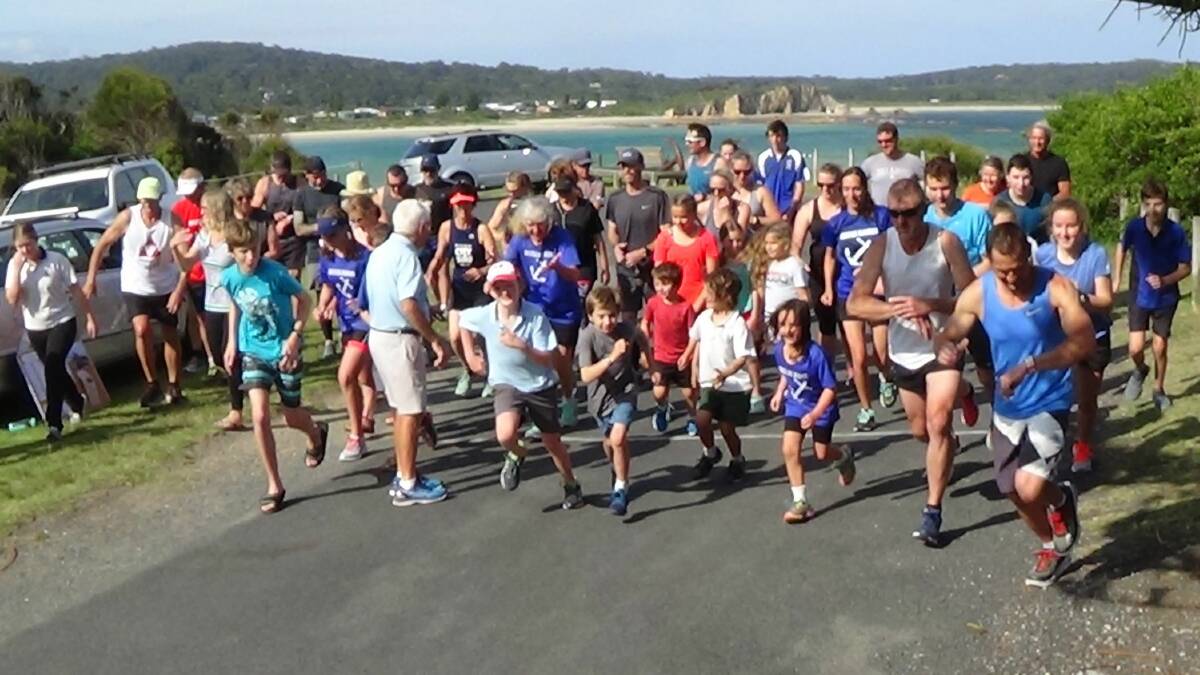 ON YOUR MARK: The 58 runners and walkers ready to go at this week's event.