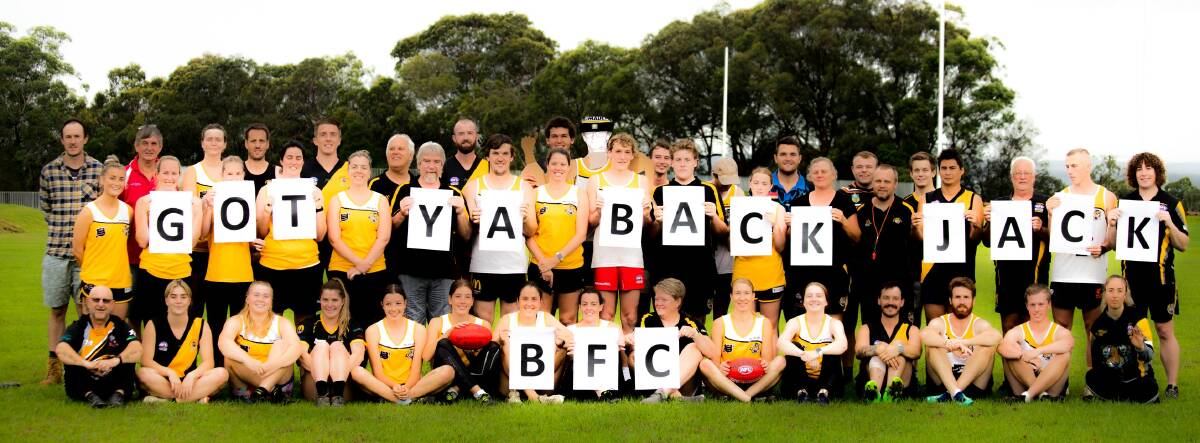 The Bomaderry Tigers AFC send their message of support to Jack. Photo: Team Shot Studios