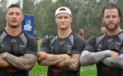 Fiji's Tariq, Korbin and Ashton Sims at the 2013 Rugby League World Cup.