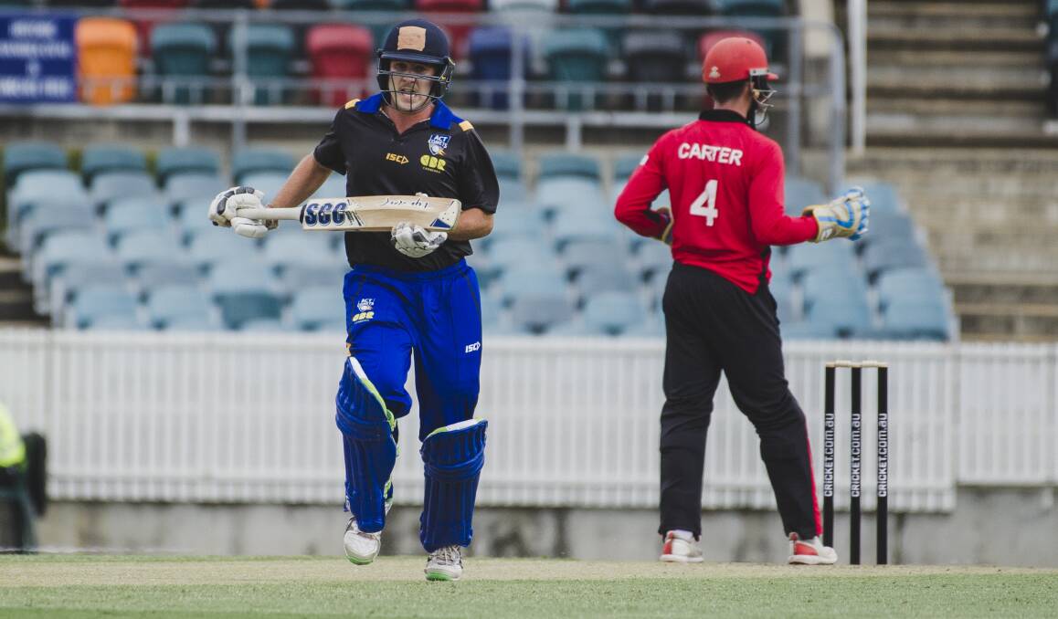 Tom Engelbrecht in action for ACT XI in their match against Hong Kong Select XI at Manuka Oval earlier this year. Photo: Jamila Toderas