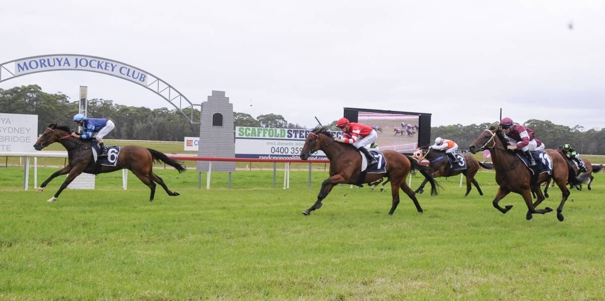 Julian Rocks crosses the line first in Sunday's country championships qualifier at Moruya. Photo: BRADLEYPHOTOS.COM.AU