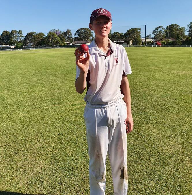 Shoalhaven's Cooper Bramley after his five-wicket haul. Photo: Robyn Downey
