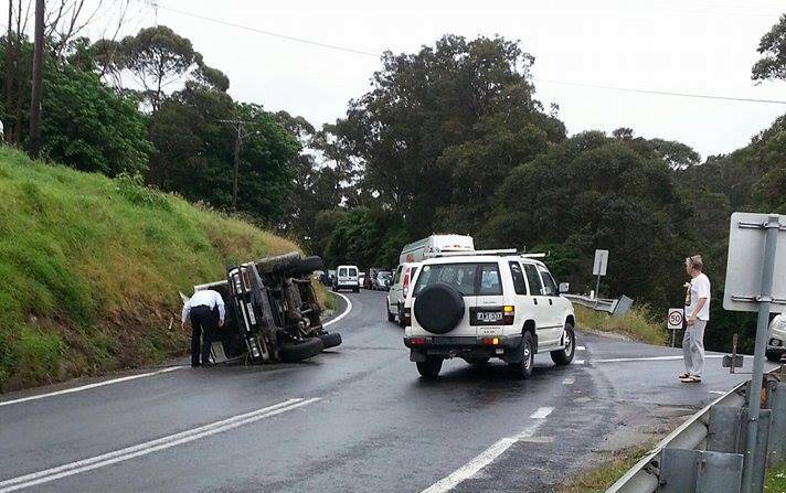 A traffic accident at the Centenary Drive turn-off occured in wet weather in 2015. Photo: JoAnne Nitsche.