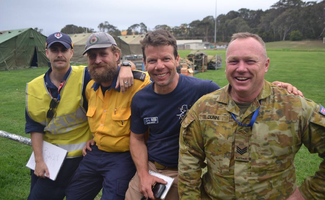 Safety manager James Henderson, base camp manager Andrew Mutton, logistics liaison Adam Kohley and sergeant Tim Dunn of CIMIC (Civil Military Cooperation).