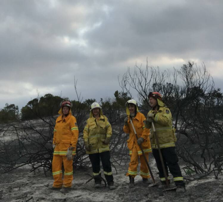 BAPTISM OF FIRE: Zhoe Hart, Jane Taylor, Julie Hinchey and Sophie Taylor rushed to help fight the Currowan blaze on December 5.