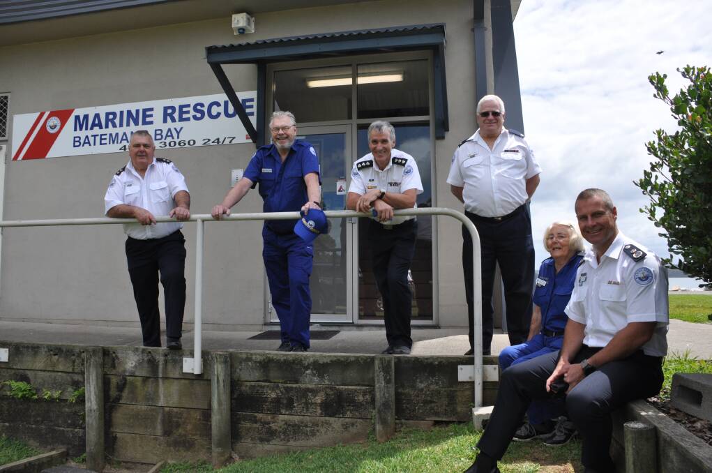 Batemans Bay Marine Rescue volunteers with Deputy Commissioner of Marine Rescue NSW Alex Barrell (far right) ready to welcome the unit expansions earlier next month. 