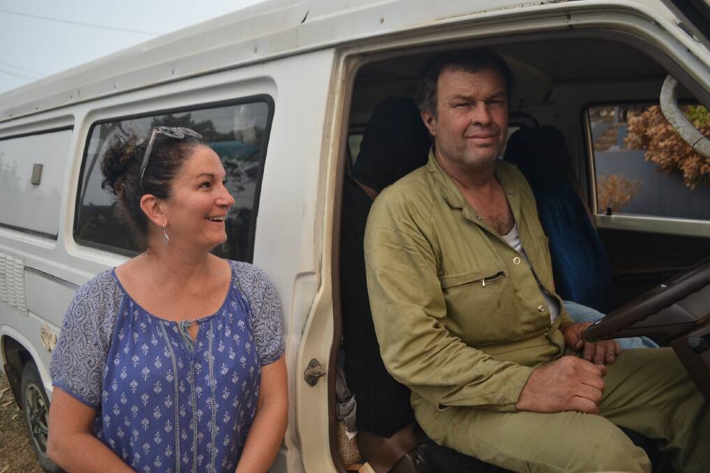 Helping others: Georgie Rowley lends her daughters camper van to Andy after he lost his home at Malua Bay on New Year's Eve. 