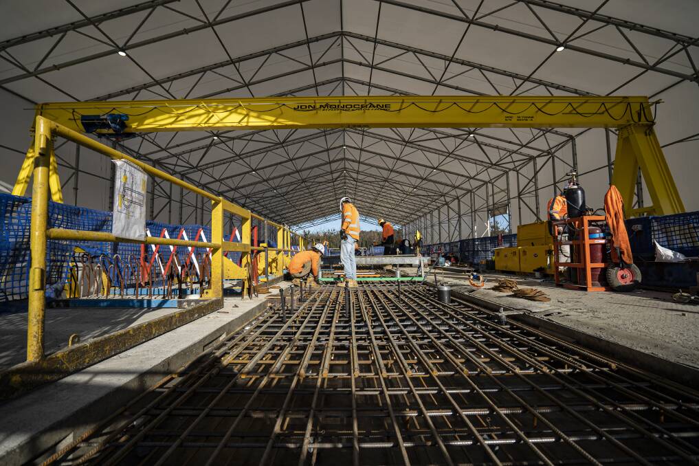 Steel works for the bridge segments at the Mogo pre-cast facility. Image: Transport for NSW. 