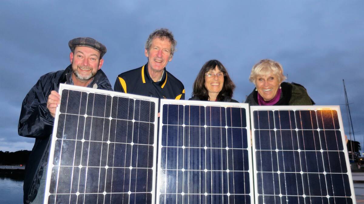 Power: Getting ready for the Narooma Rotary Renewable Energy Expo are Rolf Gimmel, Frank Eden, Iris Domeier and Ange Ulrichsen.