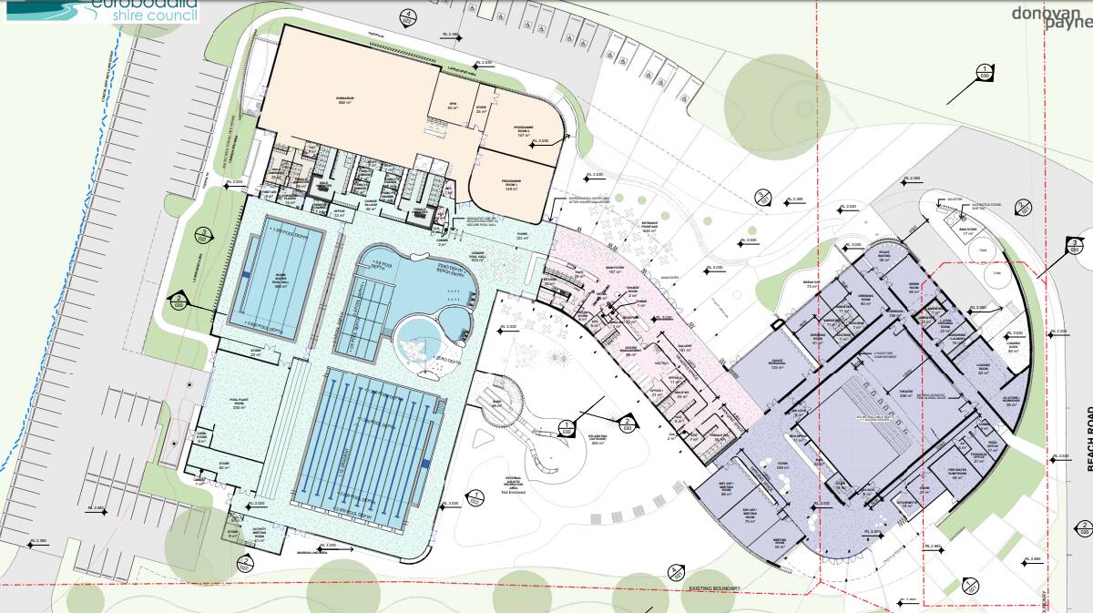 Plans for Batemans Bay Regional Aquatic, Arts and Leisure Centre at Mackay Park. 
