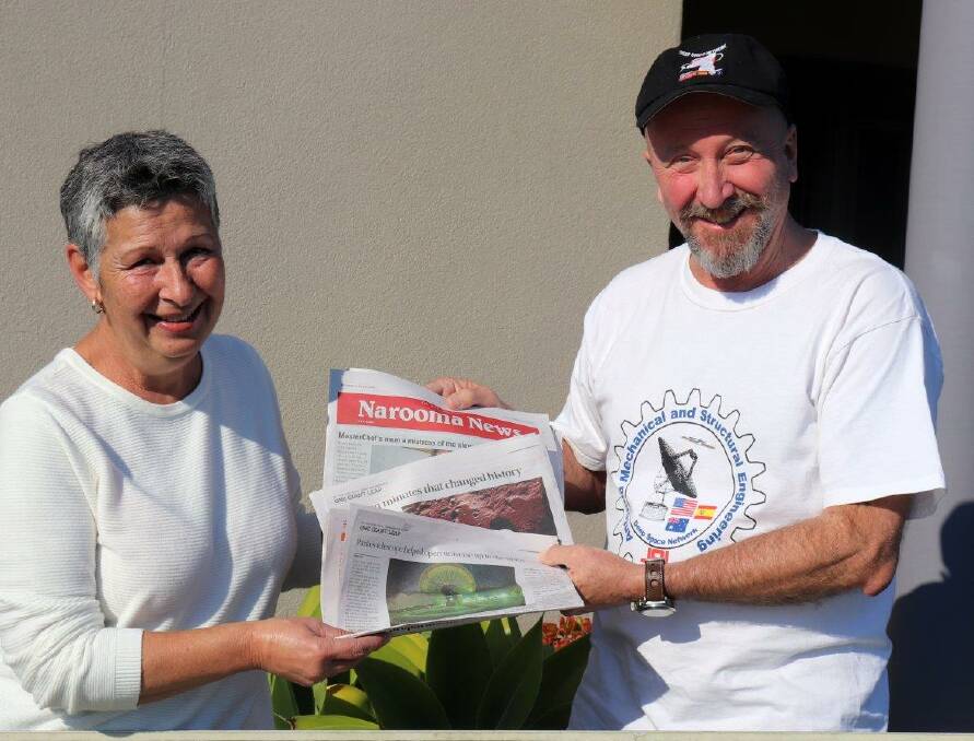 Ana and Tony Ross following Narooma News' moon landing feature articles each week in the lead up to the anniversary. 