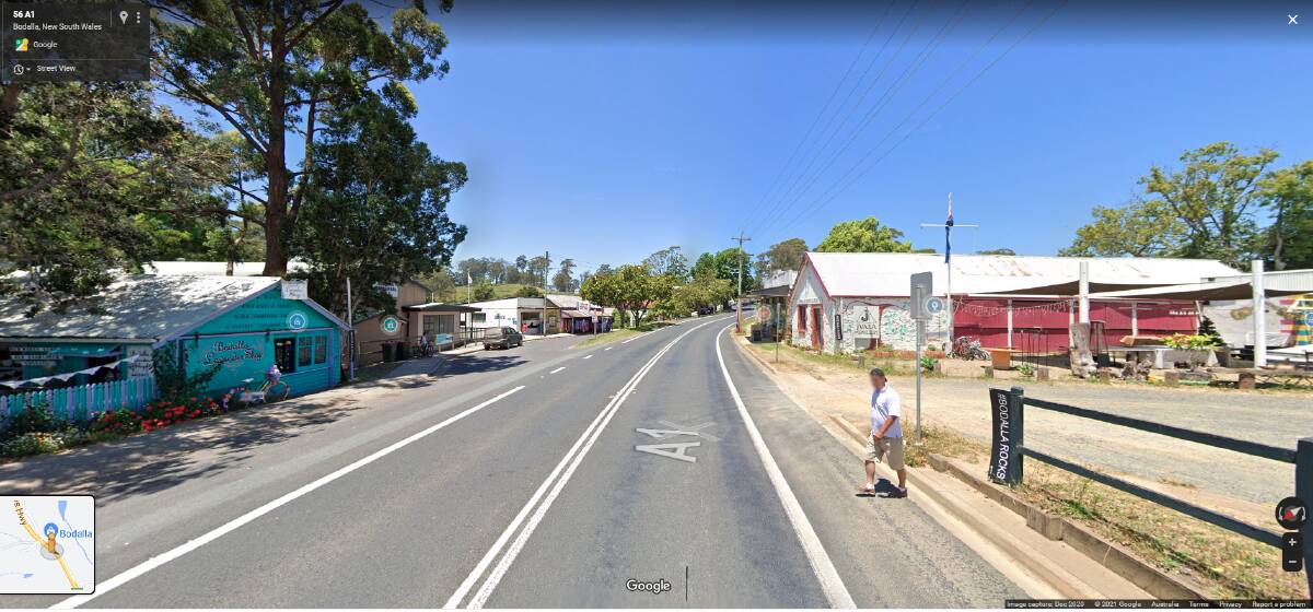 A Google Maps image looking north on the Princes Highway at Bodalla. 
