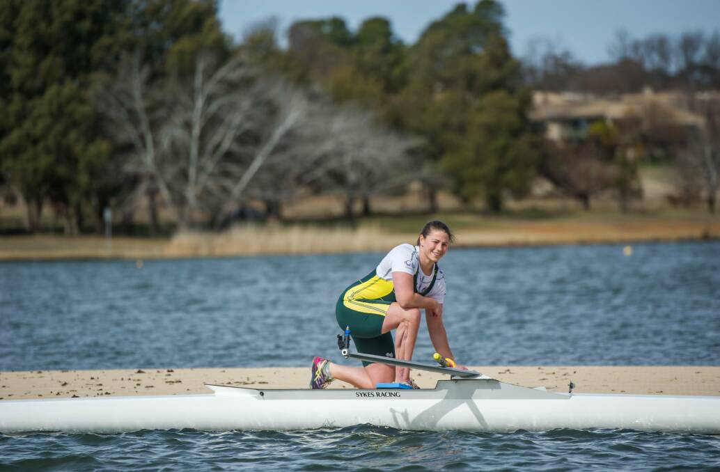 Dalmeny Paralympian Nikki Ayers trains in a single skull at Canberra. Photo: Karleen Minney. 