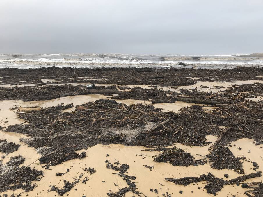 The Eurobodalla Shire's beaches are closed for swimming after flood waters have washed ash and debris into waterways.