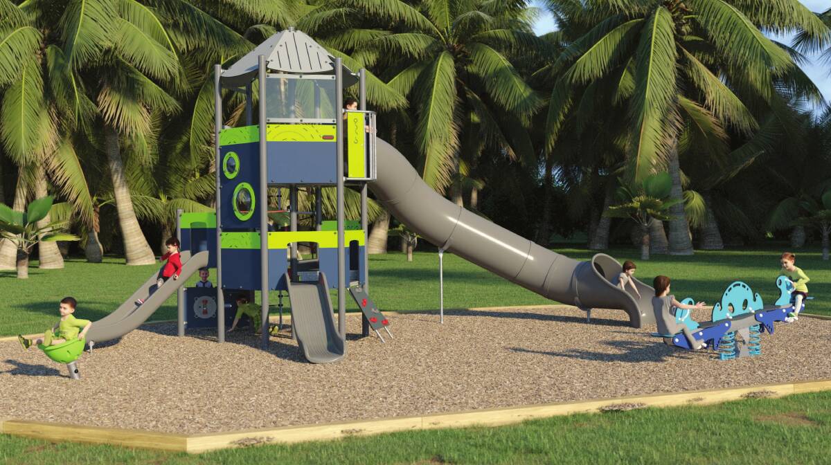 Artist impression of the new playground at Surf Beach. Work has begun and is expected to take two weeks to complete. Image: Supplied. 