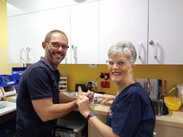 Jeffrey Newman and Jennifer Calov-Dalton enjoying each others company at the Moruya District Hospital. 