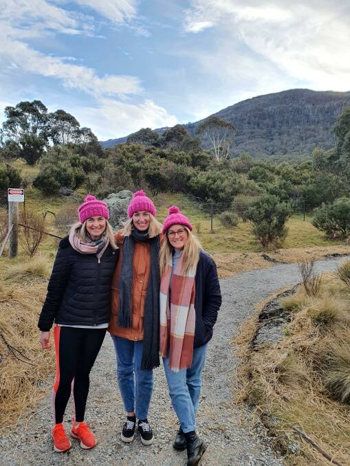 Josie Dempster with two of her three sisters, Kiralee and Casey, enjoying the scenery during a Kosciusko National Park walk recently. 