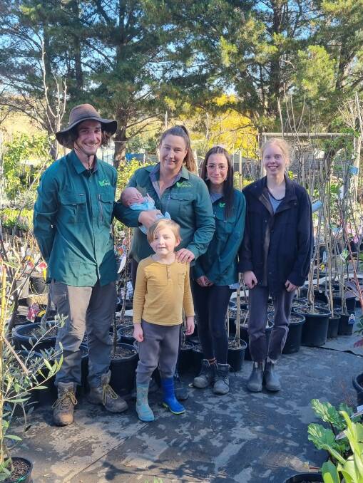 BLOOMIN' GREAT: Moruya's Robyn Lush (second from left with children Flynn and Jaykob) with staff members Jacob Askins, Jade Read-Mazzei and Greta Noack.