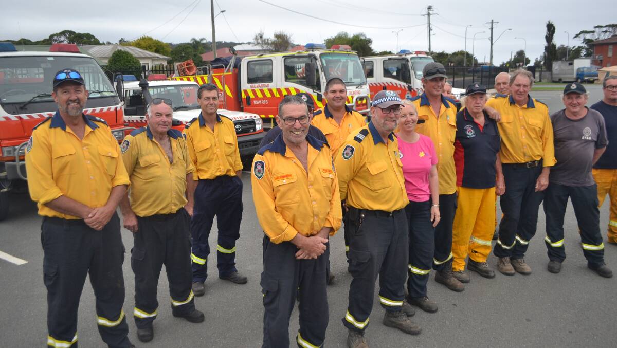 Volunteer firefighters from the Grafton area, part of the Clarence Valley strike team. They arrived at the base camp at Bill Smyth Oval on Monday afternoon, January 27. 