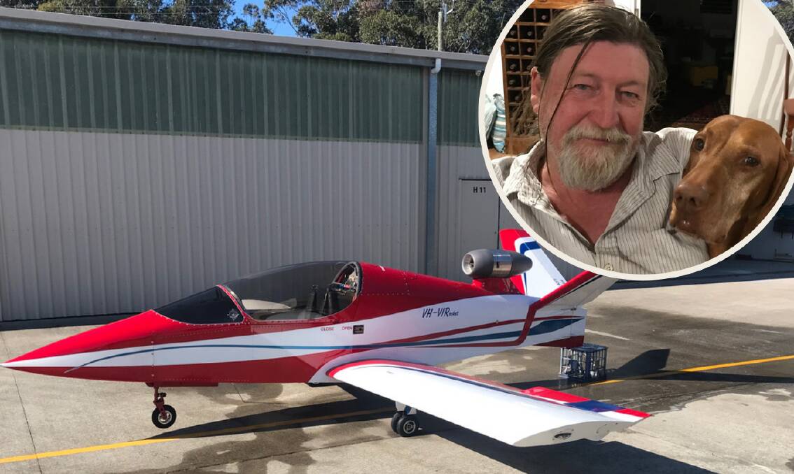 Canberra dentist Andre Viljoen retired to Broulee and built his dream jet. He flies his fast red SubSonex along the coast. 