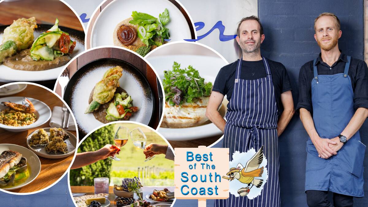 The River chef Peter Compton and manager Francois Dejeux, main, and, inset, some of the delights at their restaurant and other fine dining establishments on the coast. Pictures by Keegan Carroll, supplied