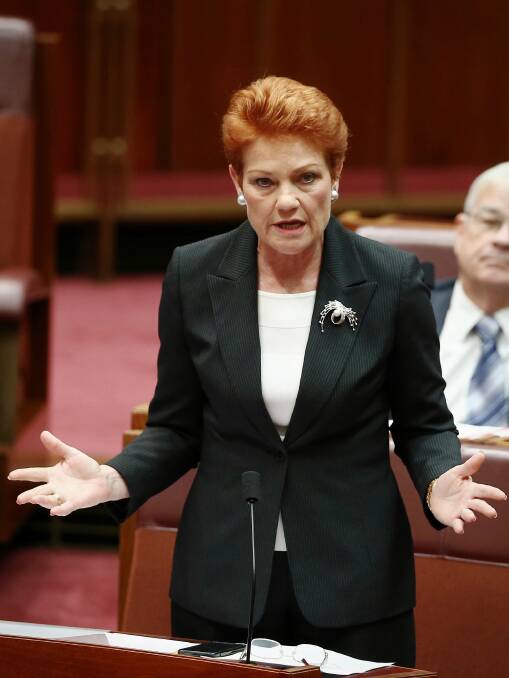 Senator Pauline Hanson in the Senate at Parliament House. Photo: Alex Ellinghausen  
