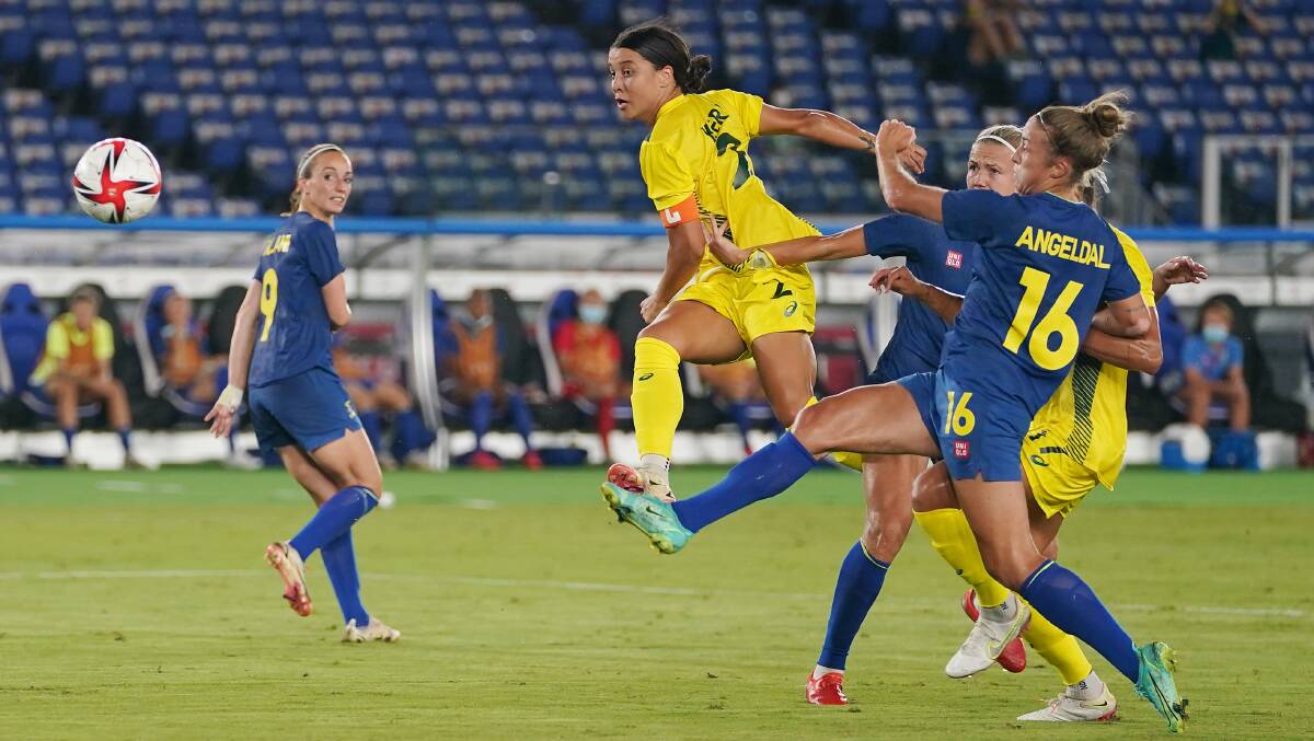 Sam Kerr was a constant threat in attack during Australia's semi-final against Sweden in Yokohama on Monday night. Picture: AAP Image/Joe Giddens 