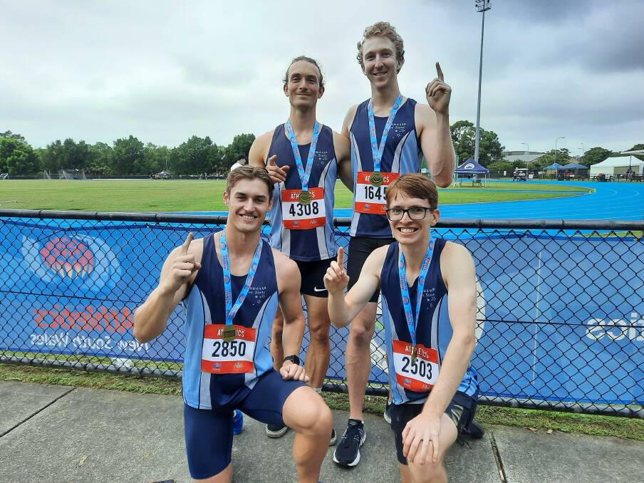 Lachlan Parry, Jonty Faulkner, Liam Ryan and Cameron Chisolm took out the most outstanding athletic performance award for their win in the country men's open four x 100m relay.