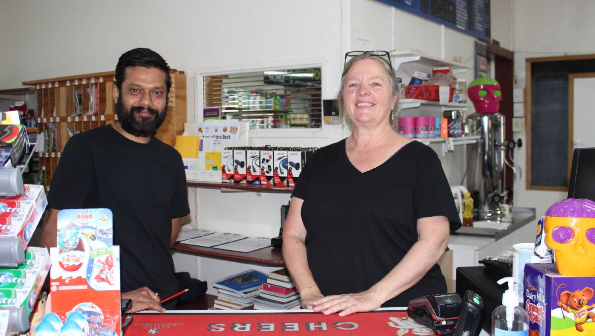 Amit Rishi and his new staff member Carol Walczak at the Kiah General Store.