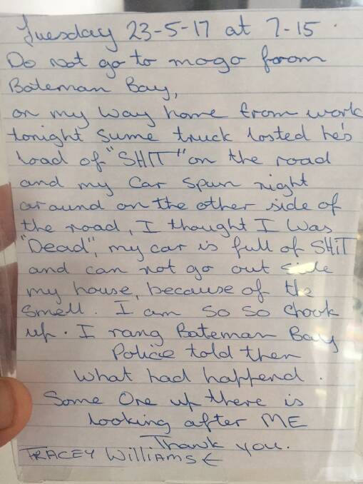 The handwritten version of Ms Williams post to Facebook.