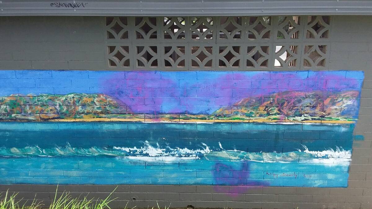 Council staff removed offensive graffitti from the mural on the North Broulee toilet block on Friday, March 24. The artist, Ritchey Sealy, hopes he can restore the work.