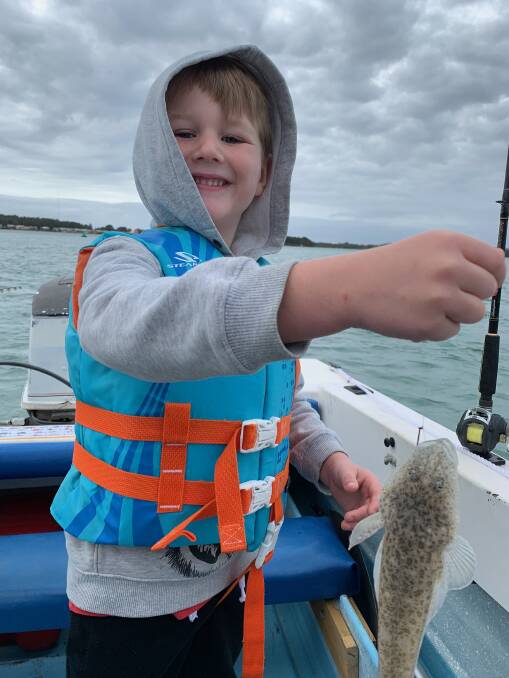 Five-year-old Heath Black fished Lake Illawarra recently for this very pale flatty that he released.