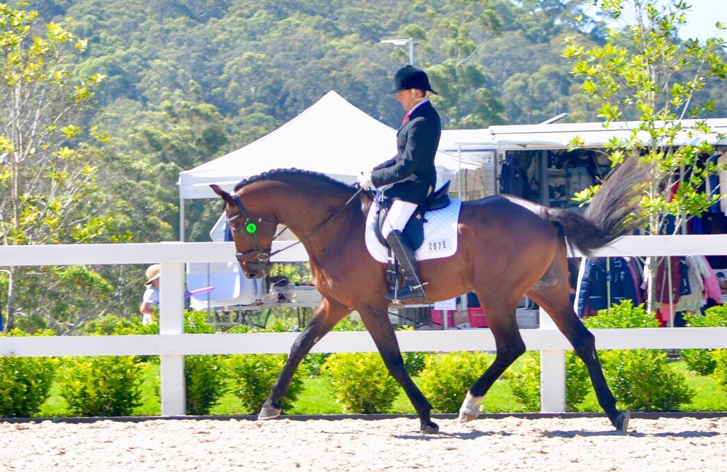 Adams tunes up Cool Hand Aloof in the warm-up arena prior to his class at Willinga Park on Saturday, February 24.