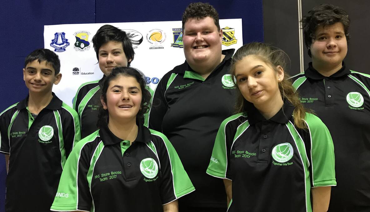 HIT FOR SIX: The Narooma High School's boccia team - Les Campbell, Kadison Musumeci, Rebecca Merlino, Blair Ashworth, Effie Musumeci, and Connor McCarthy  - were sixth in the recent finals at Homebush. Photo: Kylie Thomas